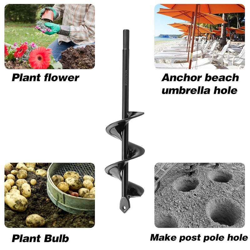 Ruooson 2"(D) x9(L) Auger Drill Bit, Garden Spiral Bit, SpiralPlanter for Planting, Flower Bulb Auger Rapid Planter Digger for 3/8" Hex Drive<1Pcs> - Image 5